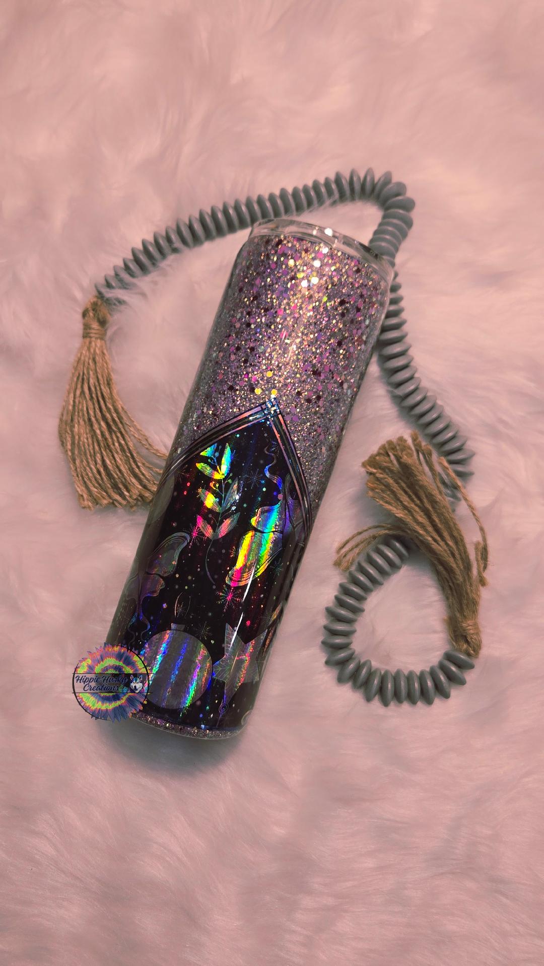 30 oz Tumbler Sage Purple glitter v split