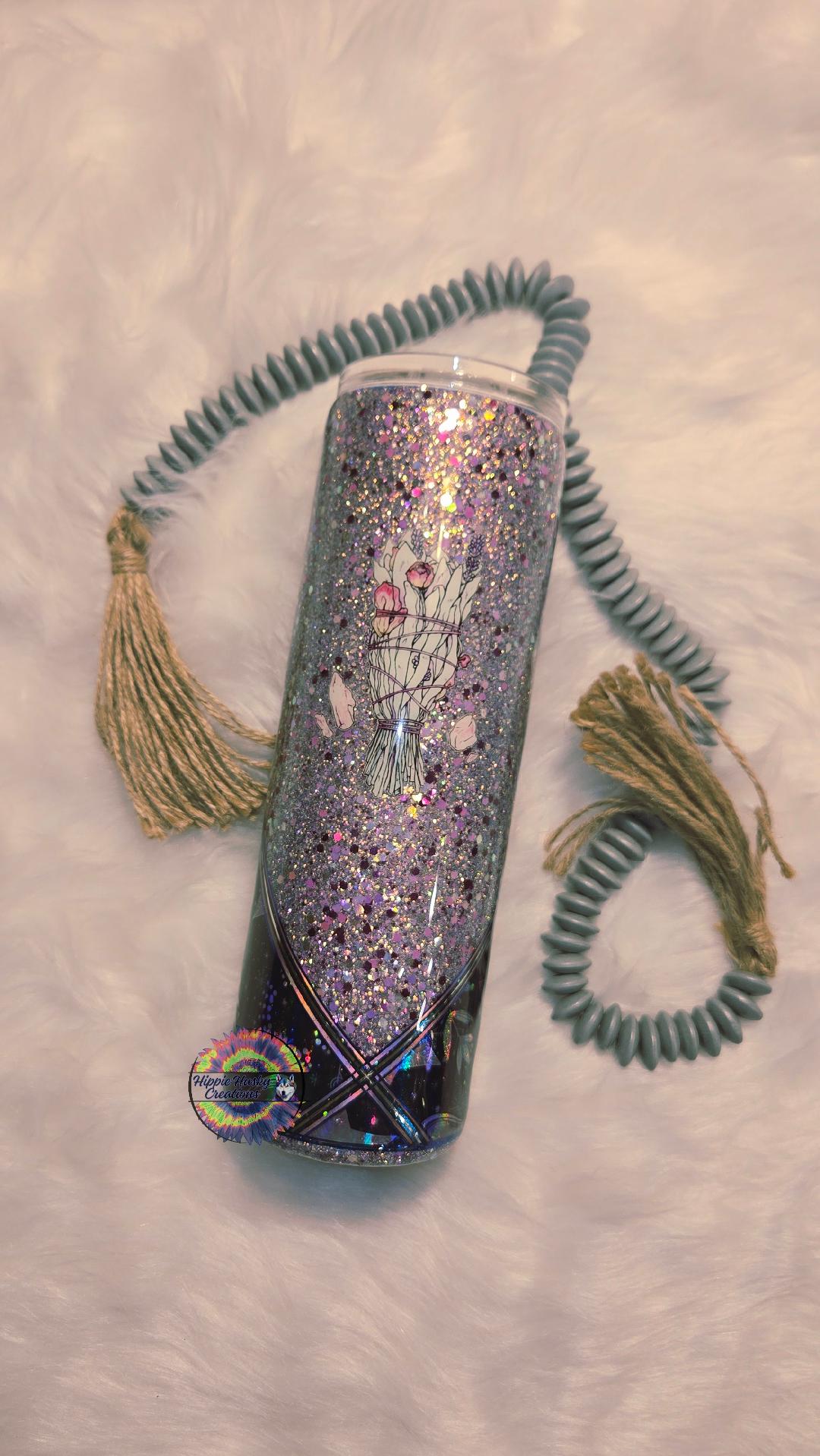 30 oz Tumbler Sage Purple glitter v split