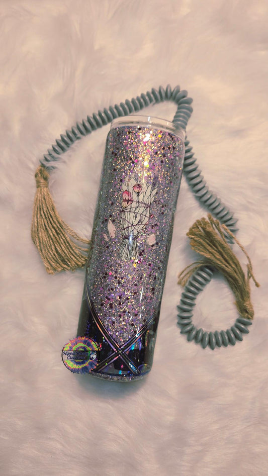 30 oz Tumbler Sage Purple glitter v split